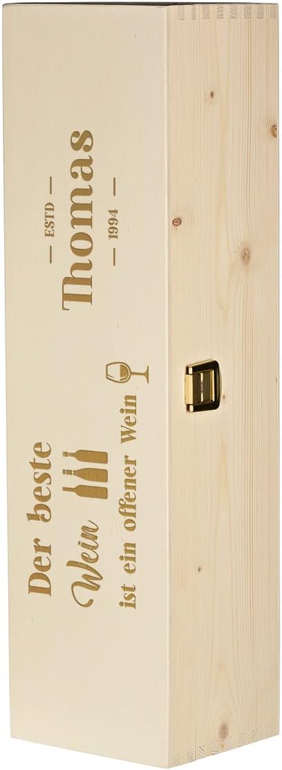 polar-effekt 2-TLG Geschenk Weinset - personalisierte Holzkiste und 700 ml Weinflasche mit Wunschgra