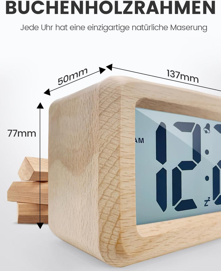 aboveClock Wecker Digital, Holz mit Sensore Moduls, Tischuhr mit Grosser Anzeige, Datum, Teperatur A