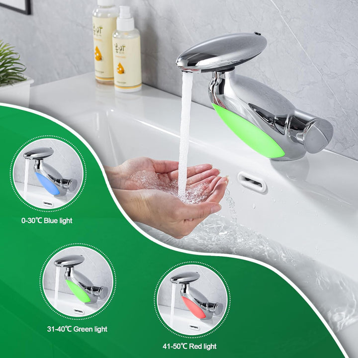 LED Wasserhahn Bad Mit Ausziehbar,Waschtischarmatur Mit 4 Wasserstrahlarten,Chrom