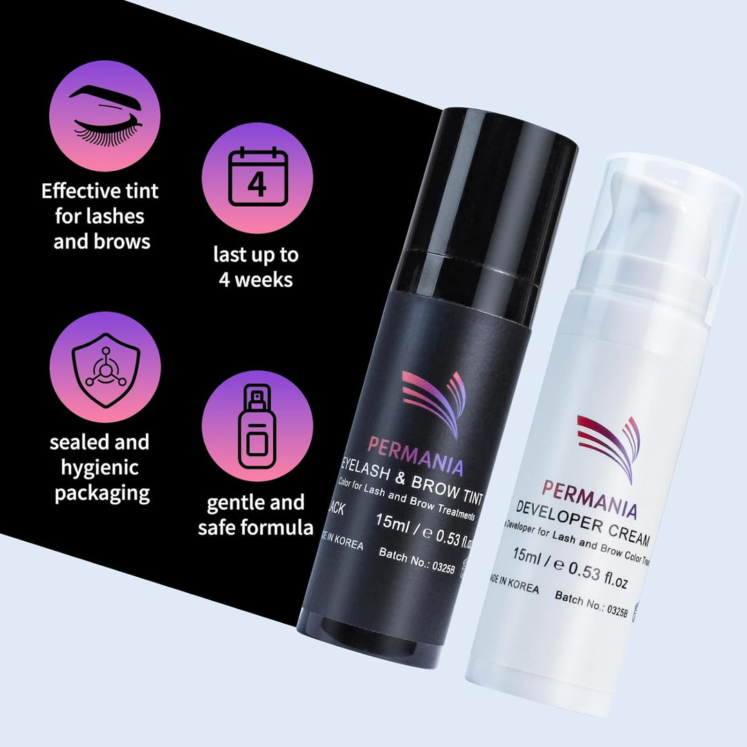 PERMANIA Augenbrauen und Wimpernfarbe Set, 2 In 1 Wimpern Färben Schwarz Set, Farbe Bis zu 4 Wochen,