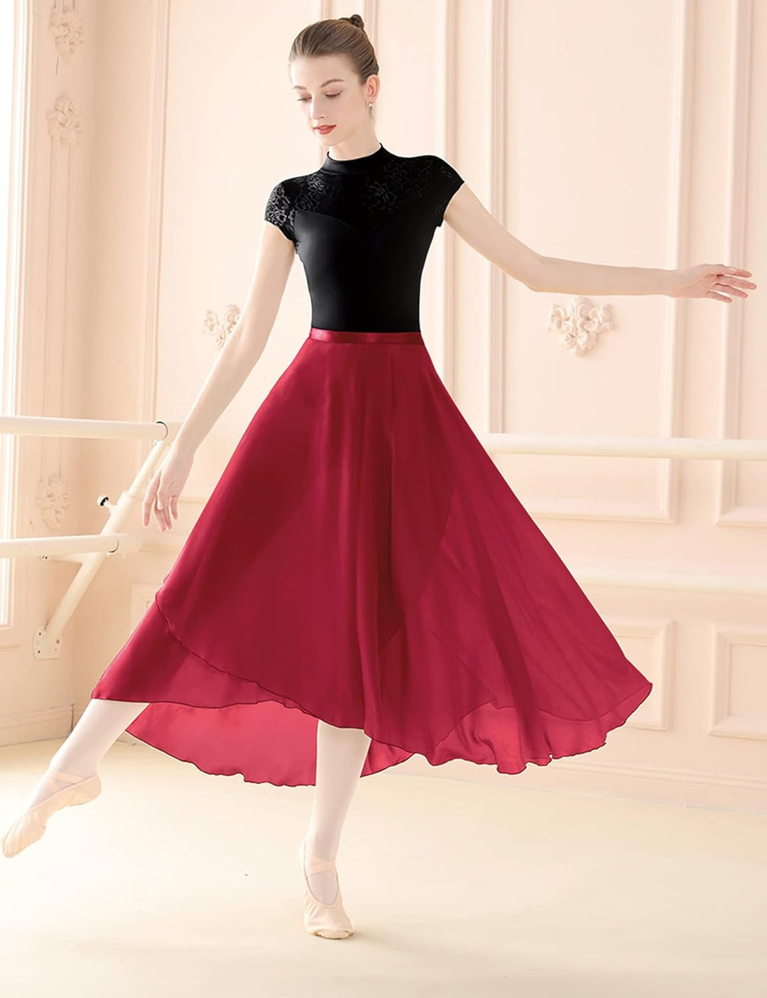 Daydance Ballett-Wickelrock für Mädchen und Damen, Chiffon, für Tanz, Schwarz M Burgunderrot, 82 Cm,