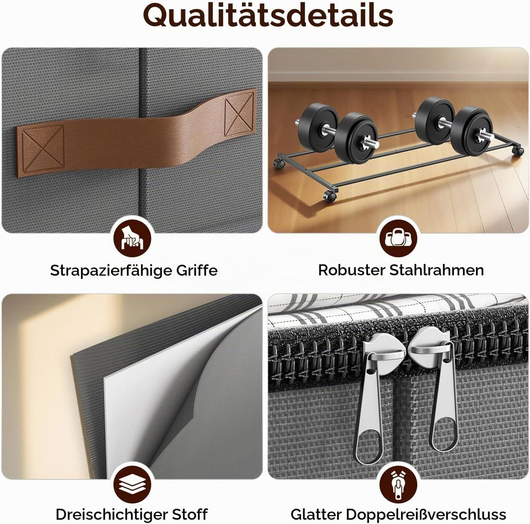 2 Stück Unterbettkommode mit Rollen, Unterbett Aufbewahrungsbox mit Deckel, 360° Drehung, Gross 48L