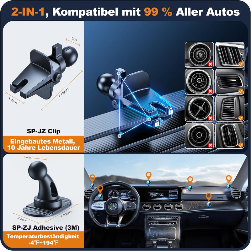 Auckly 15W Magsafe Autohalterung mit Ladefunktion,【60W PD QC3.0 Auto Ladegerät】 Qi Wireless Car Char