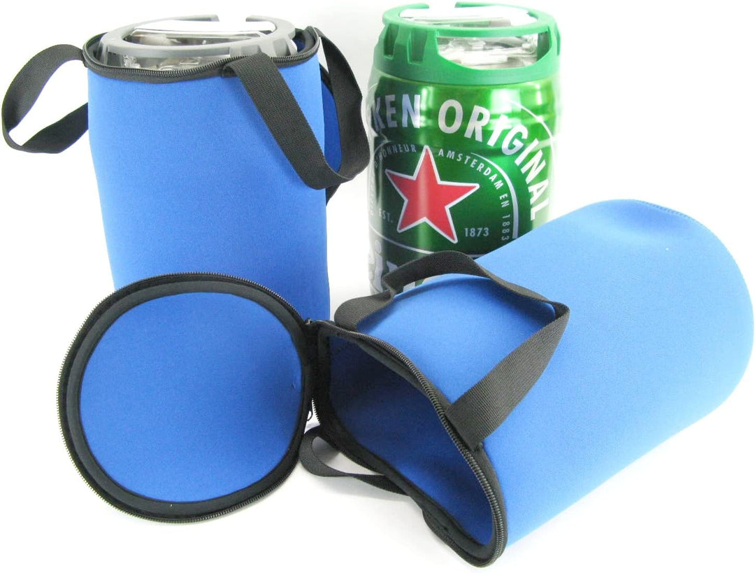 Bierfasskühler 5L aus 5-6mm dickem bestem Neopren mit Tragegriff und Reissverschluss (Blau), Blau