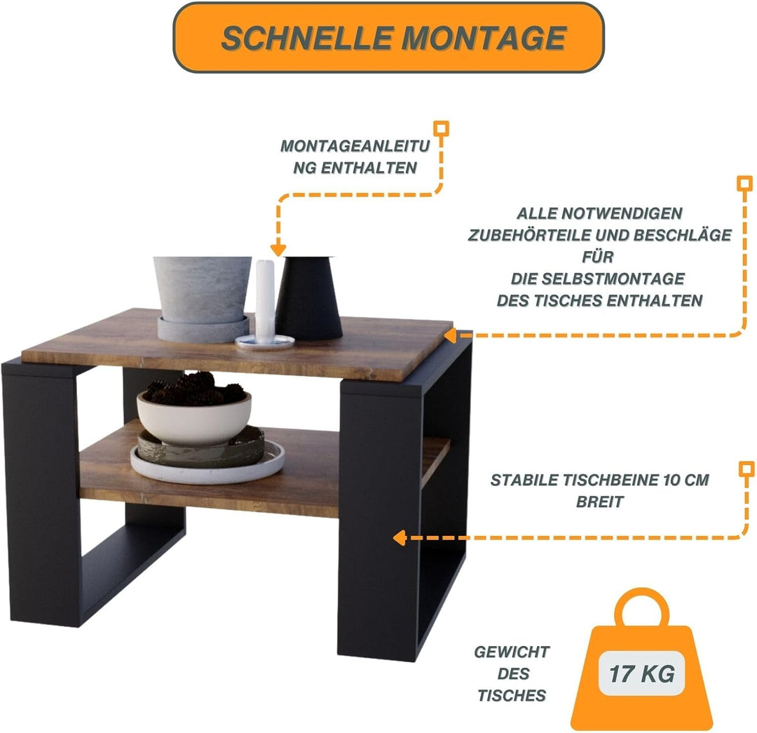 CraftPAK Wohnzimmer Tisch für Couch aus hochwertigem Holzwerkstoff, Stabiler & moderner Couchtisch m