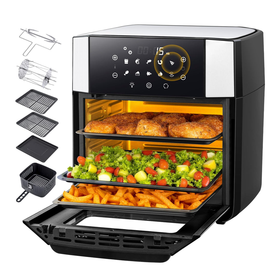 LLIVEKIT 15L Heissluftfritteuse, Heissluft-Backofen 90% weniger Öl, Air Fryer XXL 1800W, 10 in 1 Min
