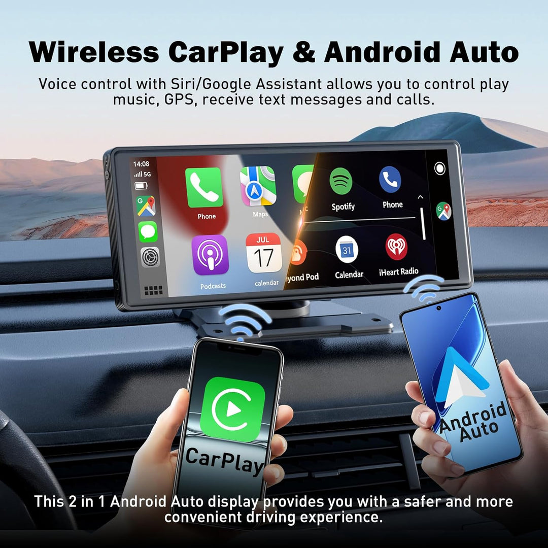 10,26 Zoll CarPlay Display, Tragbarer Car Multimedia Player mit Apple CarPlay & Android Auto, Rückfa