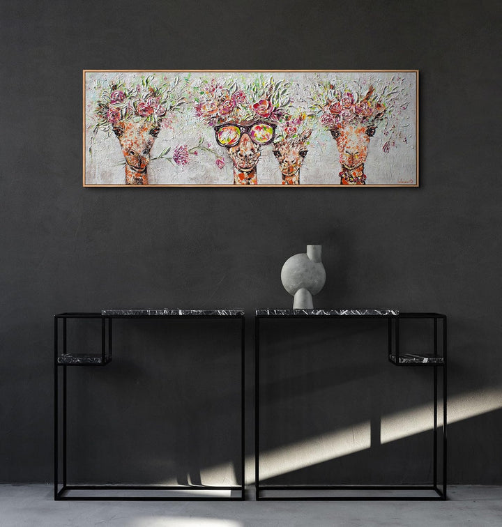 YS-Art XXL Abstrakt Acryl Gemälde auf Leinwand Giraffen handgemalt Wandbilder Wohnzimmer Kinderzimme