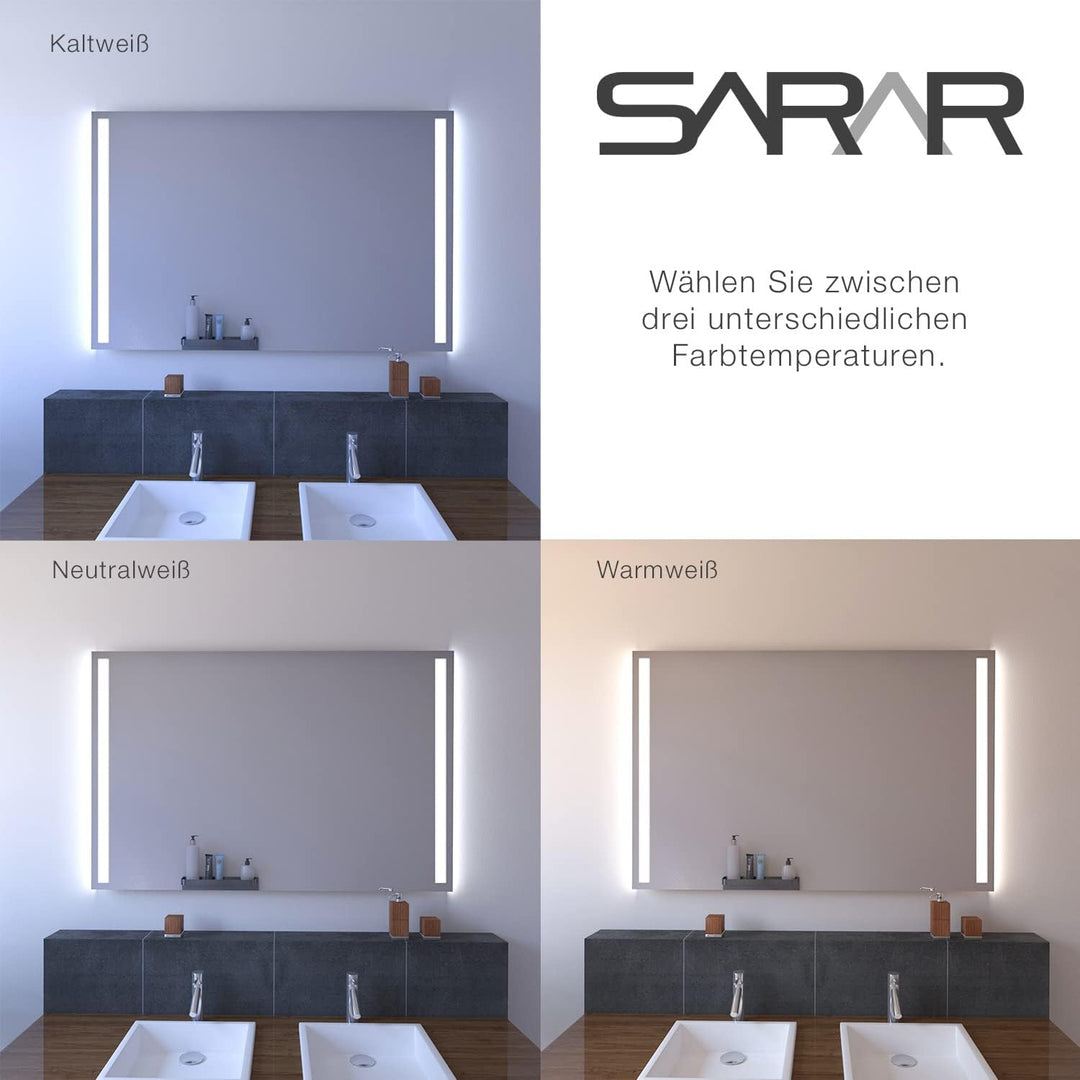 SARAR Badezimmerspiegel mit LED-Beleuchtung Bad 40x60 cm Made in Germany Designo MA2110 eckiger Wand