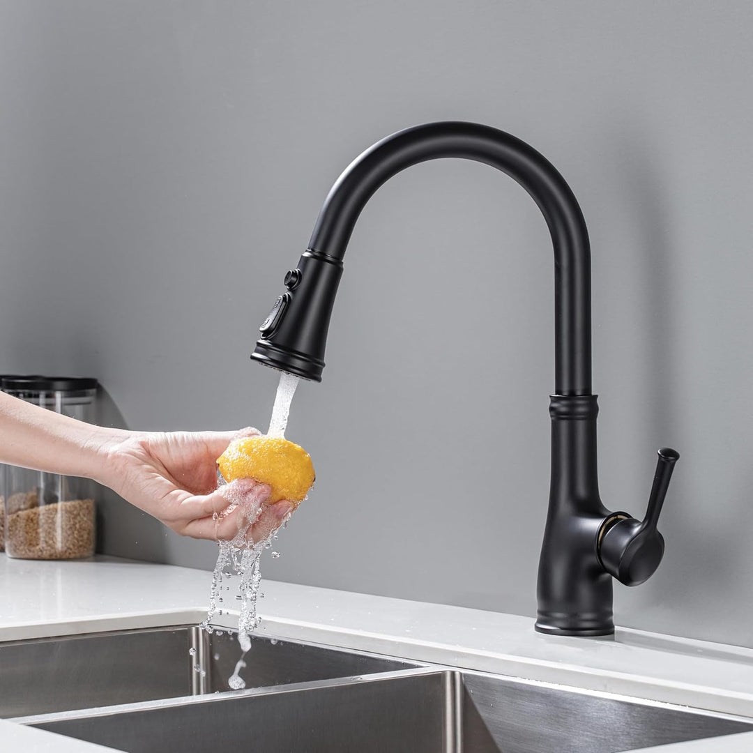 Wasserhahn Küche Schwarz, Küchenarmatur ausziehbar mit Brause, Hochdruck Armatur Küche, Mischbatteri