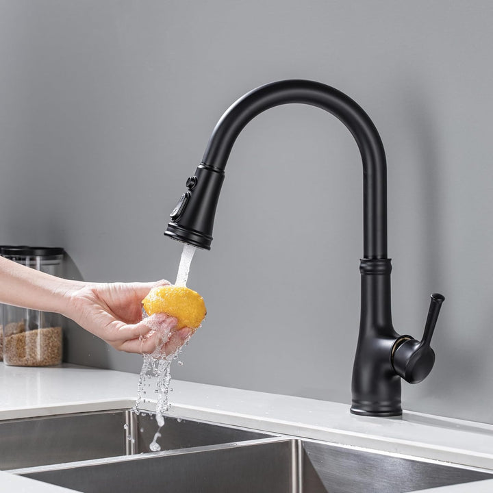 Wasserhahn Küche Schwarz, Küchenarmatur ausziehbar mit Brause, Hochdruck Armatur Küche, Mischbatteri