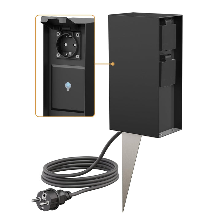 ledscom.de Garten-Steckdosensäule POMI mit Erdspiess und 2m Kabel für aussen, IP44, Smart Home, WLAN