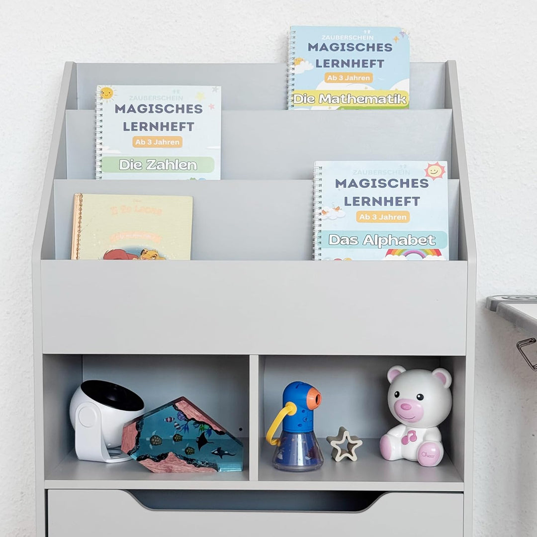 HOMCOM Kinder Bücherregal Kinderregal mit Schublade, 3 Ablagefächern und 2 offenen Fächern, Aufbewah