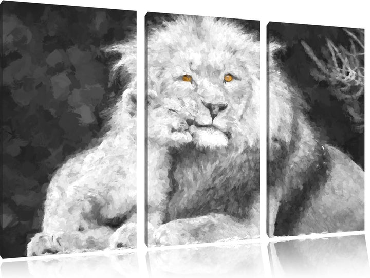 schöner Löwe mit Jungtier schwarz/weiss Deluxe 3-Teiler Leinwandbild 120x80 Bild auf Leinwand, XXL r