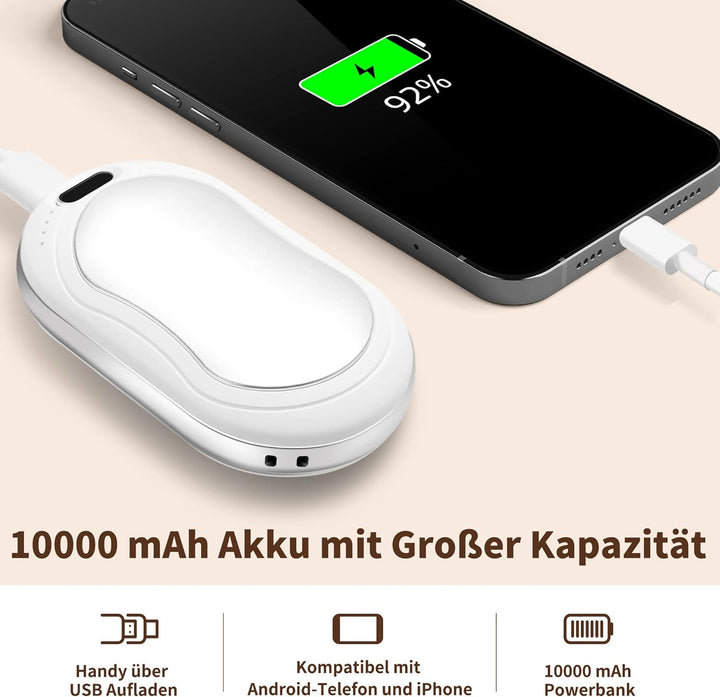 Lomvset Handwärmer Elektrisch 10000 mAh USB Wiederaufladbarer, Handwärmer Wiederverwendbar Wandern G
