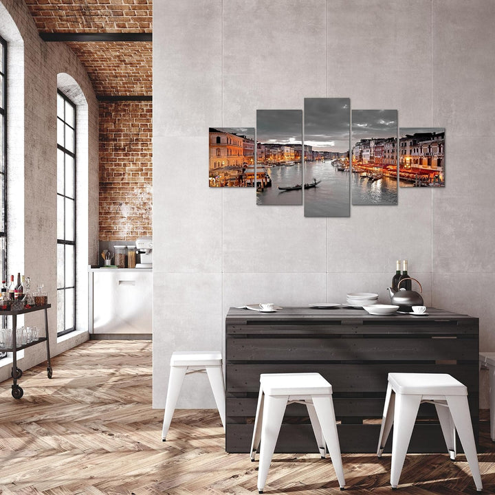 Runa Art Bild Wohnzimmer Schlafzimmer Venedig Italien 5 Teilig Panorama Grau Braun Wandbilder auf Vl