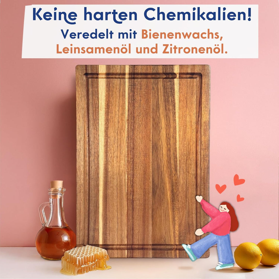 Ziruma Schneidebrett für die Küche, Metzgerblock aus Akazienholz, konditioniert mit Bienenwachs, Lei