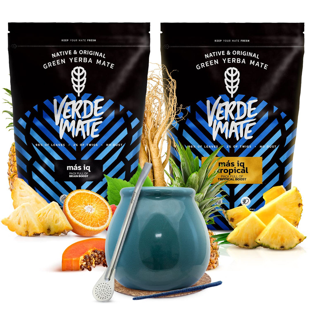 Mate Tee Verde Mate Set 1kg - Brasilien Yerba Mate Mas IQ & Tropical 2x500g - Luftgetrocknet, Stauba