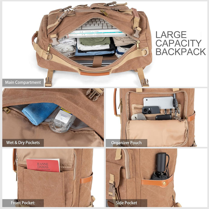 Tzowla Canvas Reiserucksack 3-in-1 umwandelbarer Rucksack Seesack passend für 17 Zoll Laptop L-40 Li