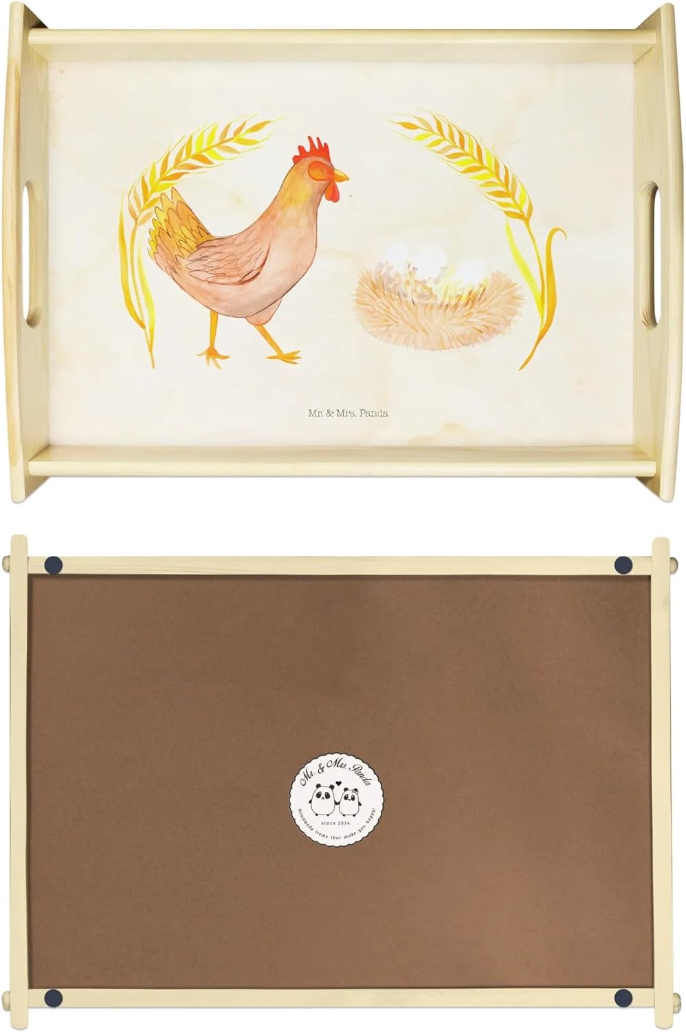 Mr. & Mrs. Panda Servier Tablett Huhn Stolz - Geschenk, Eier, sofatablett, Serviertablett, Hahn, Bau