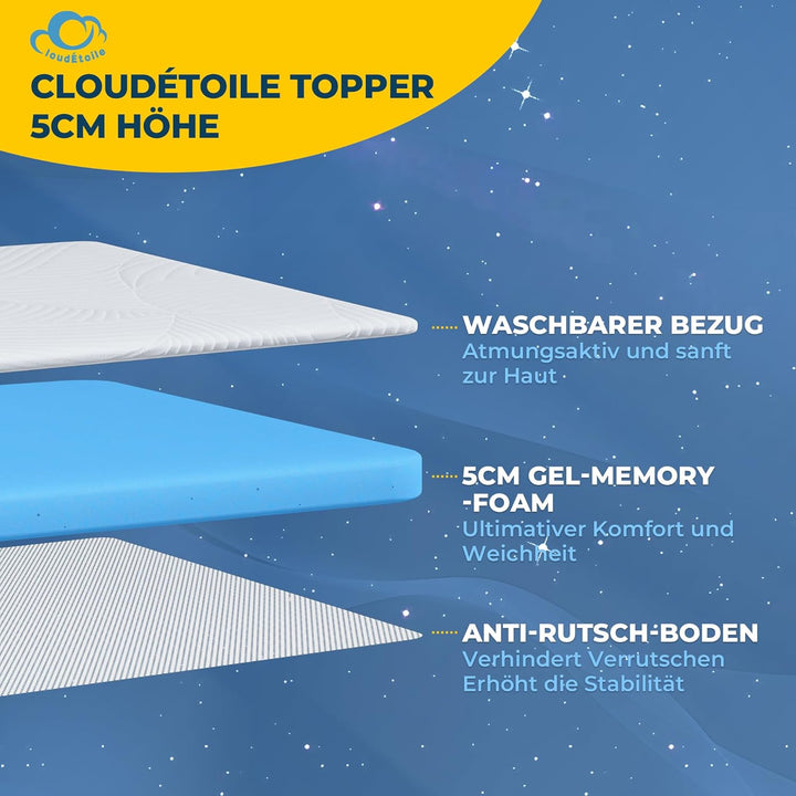 Matratzen Topper 120x200cm Memory Foam - CloudÉtoile Bequeme Matratzentopper 5cm Visco-Schaum Ergono