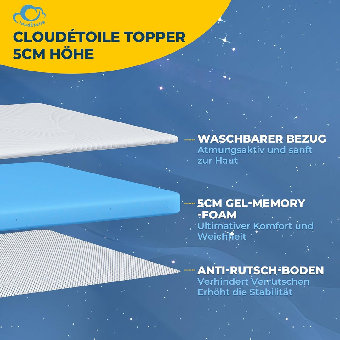 Matratzen Topper 180x200cm Memory Foam - CloudÉtoile Bequeme Matratzentopper 5cm Visco-Schaum Ergono