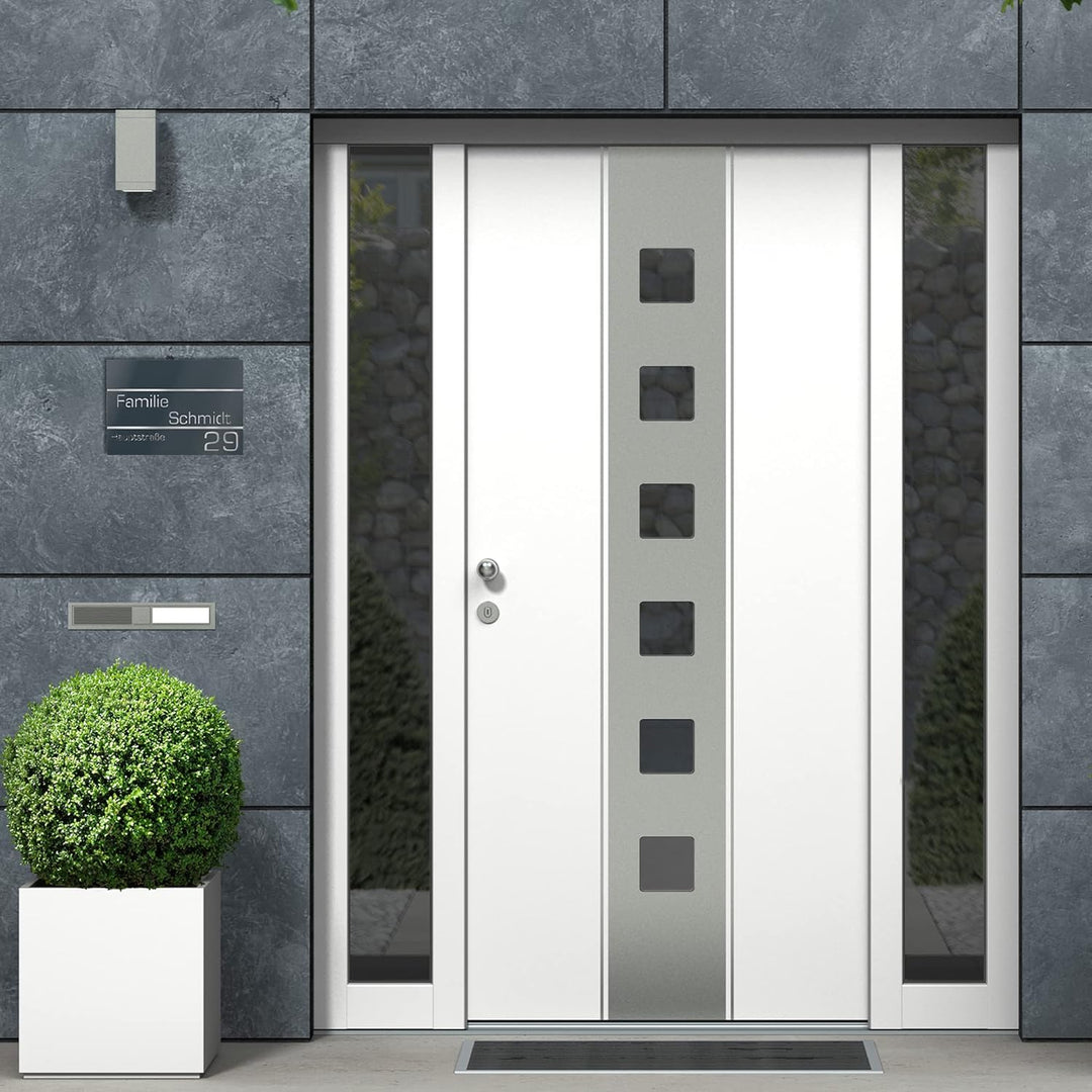 Graviers Design Hausnummer aus V2A Edelstahl 380x264mm - Anthrazit RAL 7016 - Rostfrei UV-beständig