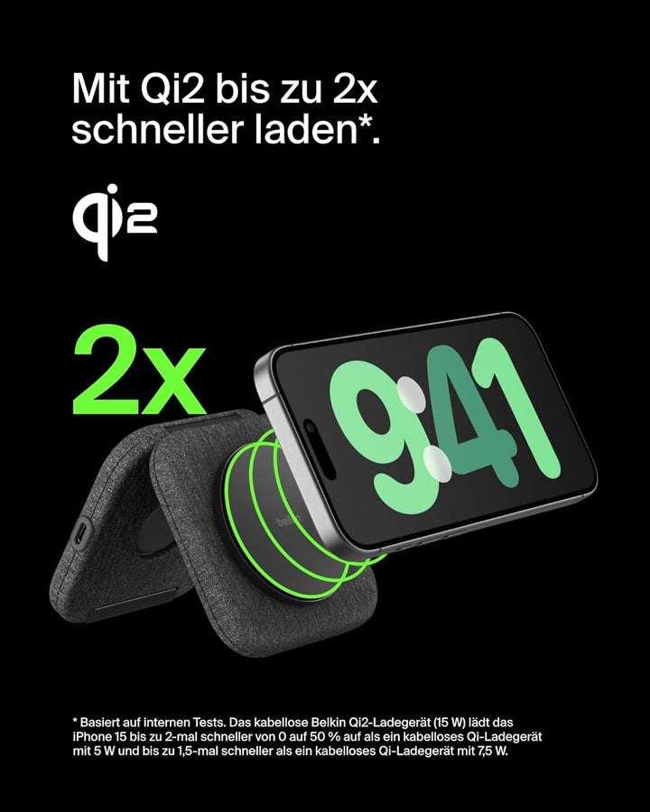Belkin BoostCharge Pro Magnetische 2-in-1 Qi2 Reiseladestation 15W, MagSafe-Kompatibles Ladegerät, Q