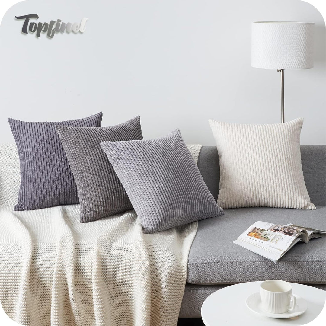 Topfinel Kissenbezug 30x30 cm Grau 4er Set Kordsamt Kissenbezüge Kissenhülle Dekokissenbezug Sofakis