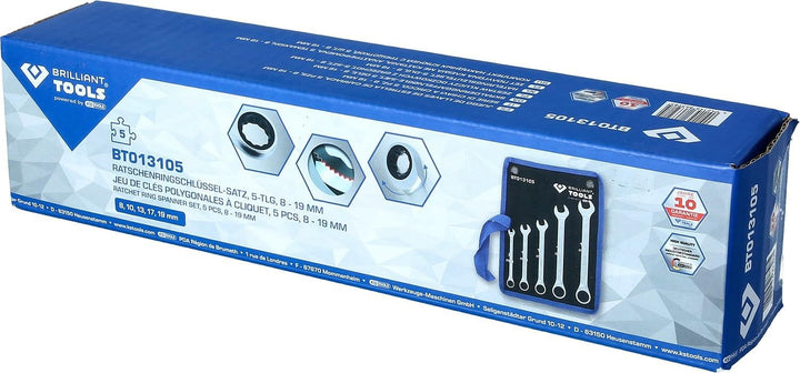 BRILLIANT TOOLS BT013105 Ratschenringschlüssel-Satz, 5-tlg, 8 - 19 mm [Powered by KS TOOLS] 8 - 19 m