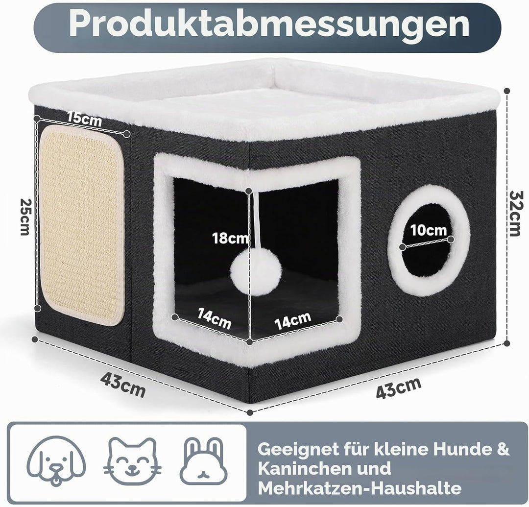 Shikha Faltbares Katzenhöhle Indoor für grosse Katzen, 43L*43B*32H cm Grosse Katzenhaus mit Kratzbre