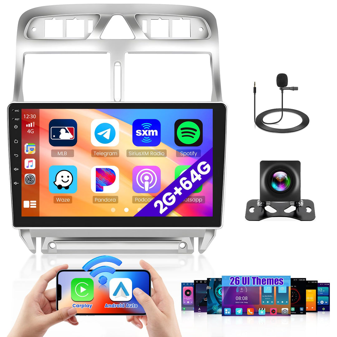 Hikity 2G 64G Android 15 Autoradio Für Peugeot 307 2002-2013 mit Wireless Carplay Android Auto,9 Zol