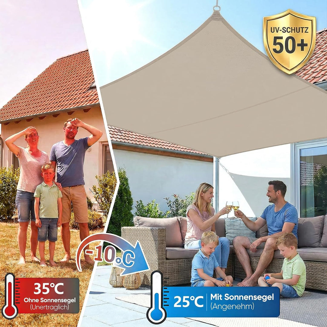Sunula Sonnensegel Wasserdicht 3x3m Quadratisch – hochdichtes PES 160g/m², mit umlaufendem Gurtband