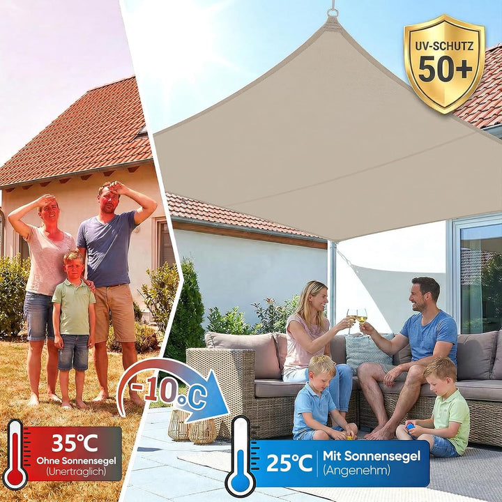Sunula Sonnensegel Wasserdicht 3x3m Quadratisch – hochdichtes PES 160g/m², mit umlaufendem Gurtband