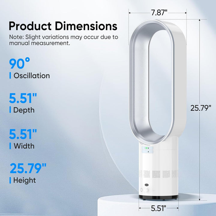 Rotorloser Ventilator,mit Fernbedienung, LED Display, 10 Geschwindigkeiten,Turmventilator sehr leise