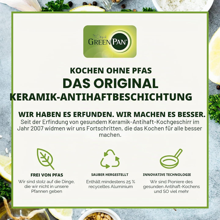 GreenPan Memphis Bratpfanne (24 cm), gesunde keramische Antihaftbeschichtung, PFAS-frei, induktionsg