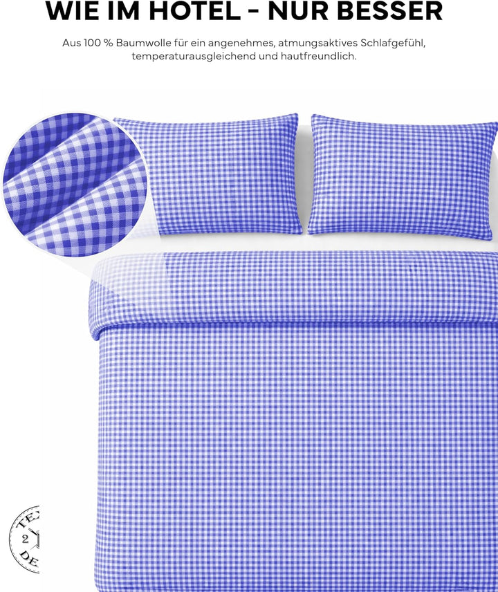 texpot Bettwäsche Garnitur 135 x 200 cm + 80 x 80 cm Landhaus 5 mm Karo blau kariert Bauern Kissenbe