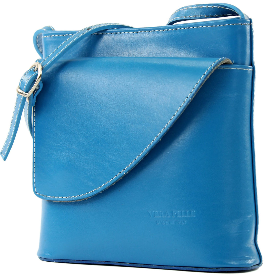 modamoda de - D17- ital Kleine Umhängetasche aus Leder Himmelblau, Himmelblau