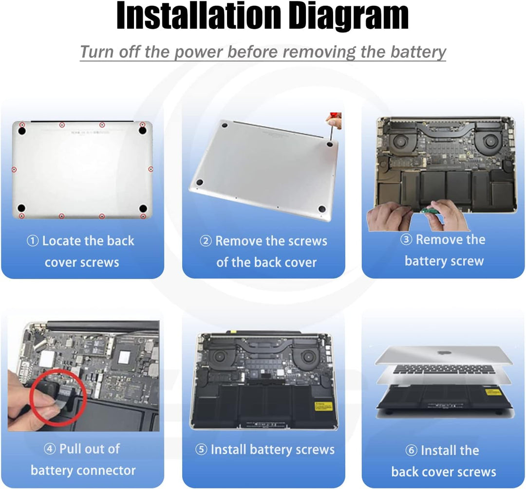 A1964【11.41V 58Wh】 Laptop Akku Kompatibel mit Apple A1964 A1989(EMC 3214) A1989(EMC 3358) 020-02497