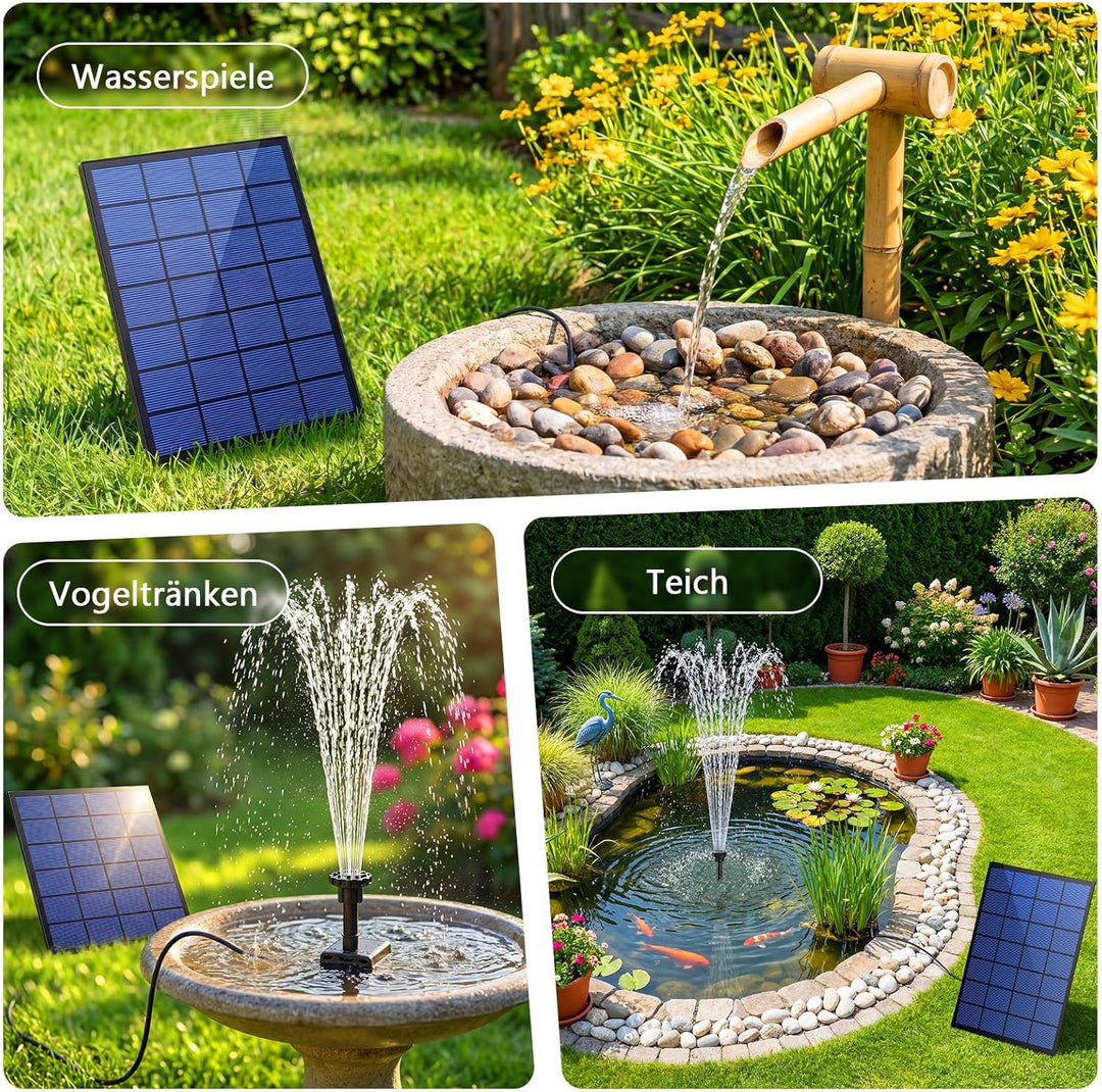 AISITIN Solar Springbrunnen für Aussen, 2,5W DIY Solar Teichpumpe mit 1,2M Wasserleitung Solarbrunne