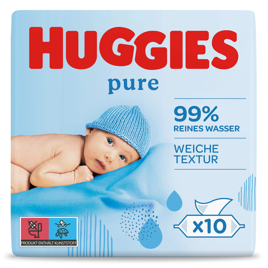Huggies Feuchttücher Pure Baby Pflegetücher, 10er Pack (10x 56 Stück) OLD, OLD