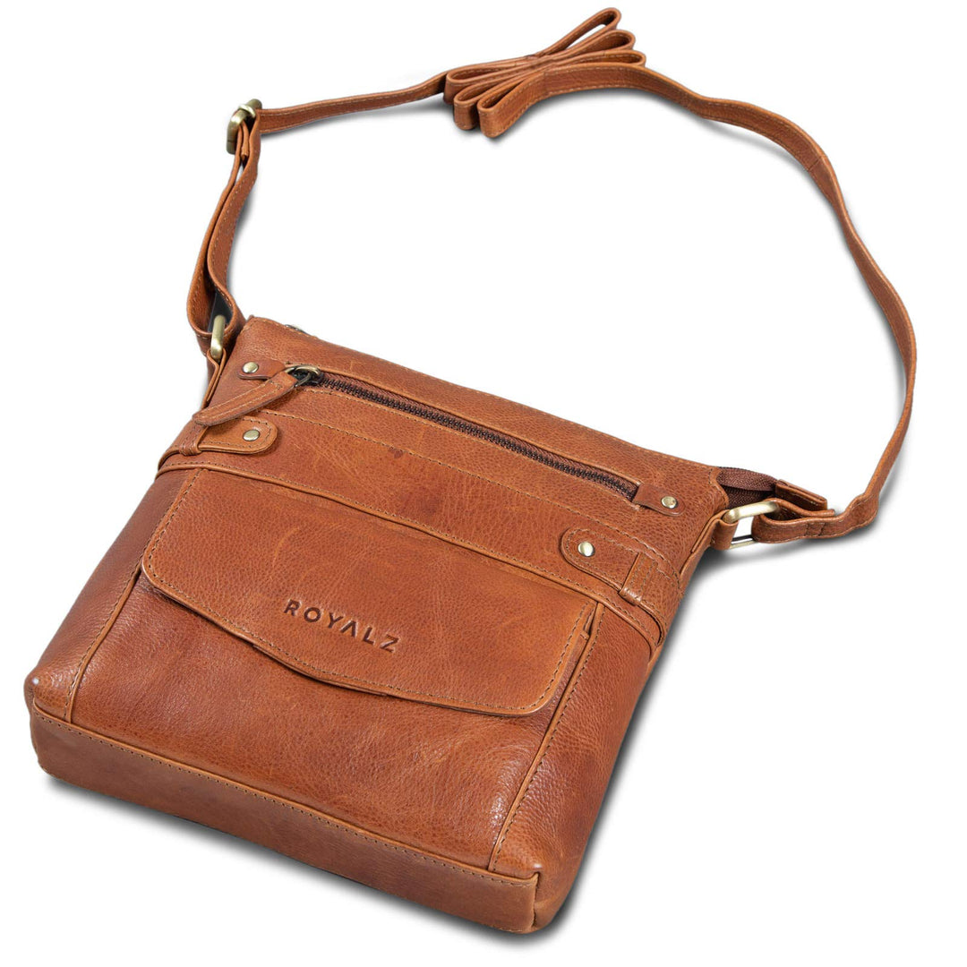 ROYALZ 'Madison' Vintage Handtasche Damen Umhängetasche klein kompakte Ledertasche Schultertasche Te