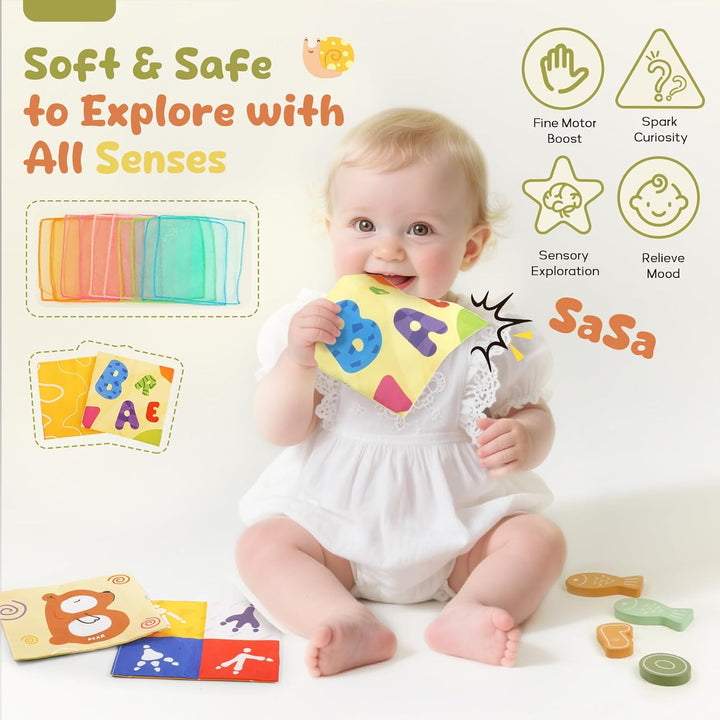 Montessori Spielzeug Baby ab 1 Jahr, 6 in 1 Tücherbox Montessori-Holzspielzeug mit Zahnrädern, Angel