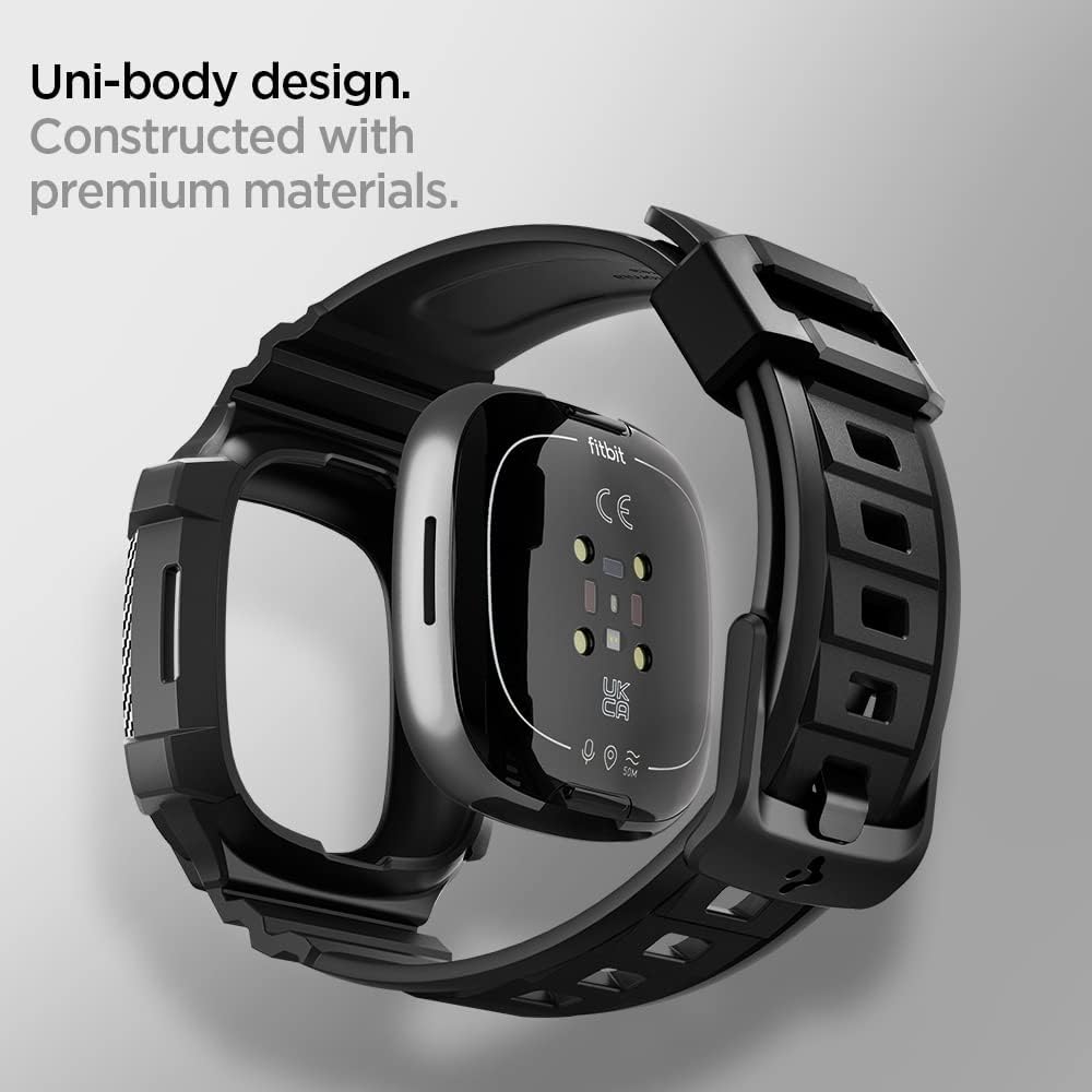 Spigen Rugged Armor Pro Hülle mit Band für Fitbit Versa 4 / Sense 2 | TPU-Unibody-Hülle mit Armband,