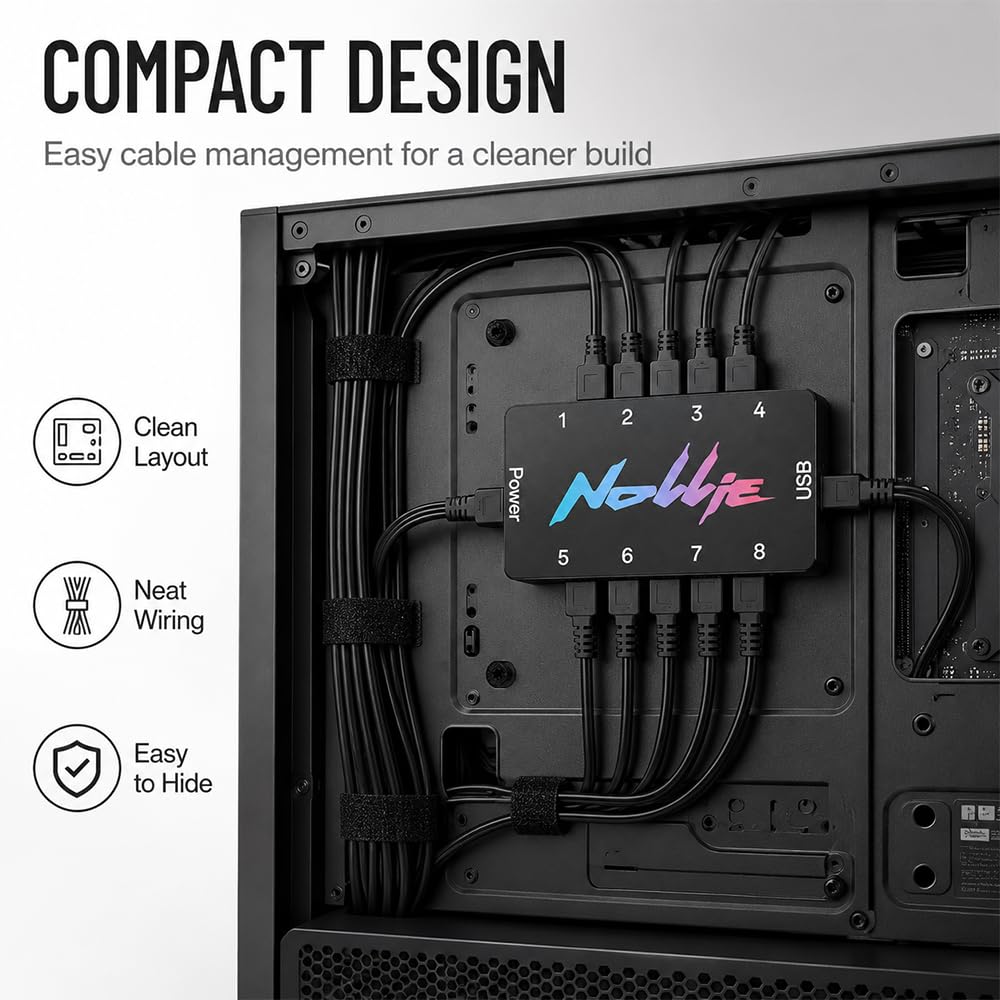 8-Port RGB Controller, ARGB Controller Sata Gespeister, 5V 3Pin ARGB Splitte, PC Beleuchtungs Hub