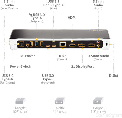 StarTech.com USB-C Dockingstation - Drei 4K Monitor Docking station mit zwei DisplayPort & HDMI - 10