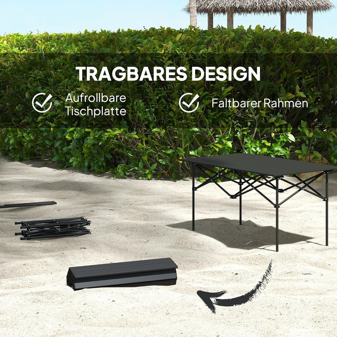 Outsunny Campingtisch Klapptisch mit Aufrollbare Tischplatte X-Rahmen Gartentisch aus Aluminium leic