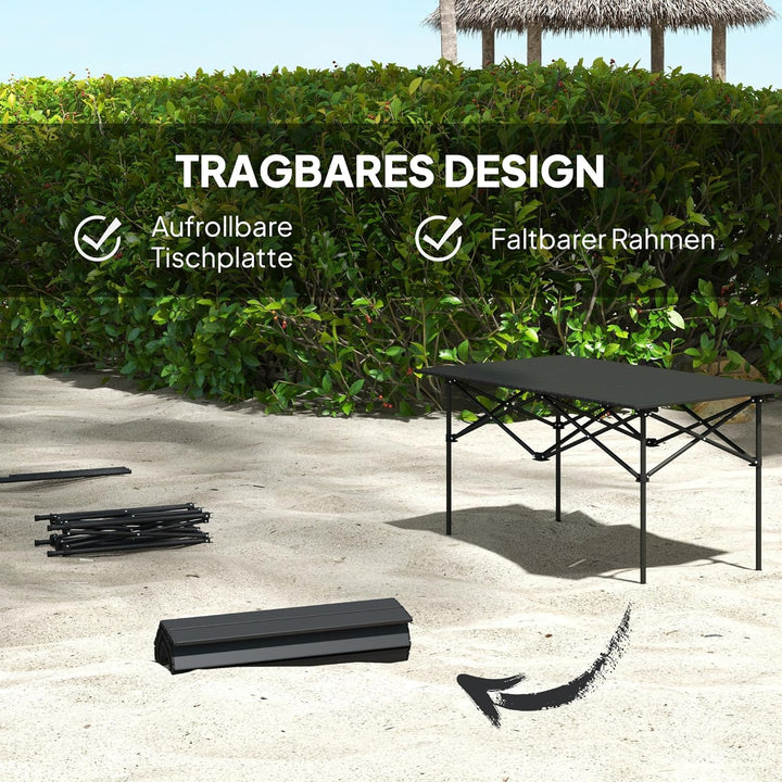 Outsunny Campingtisch Klapptisch mit Aufrollbare Tischplatte X-Rahmen Gartentisch aus Aluminium leic