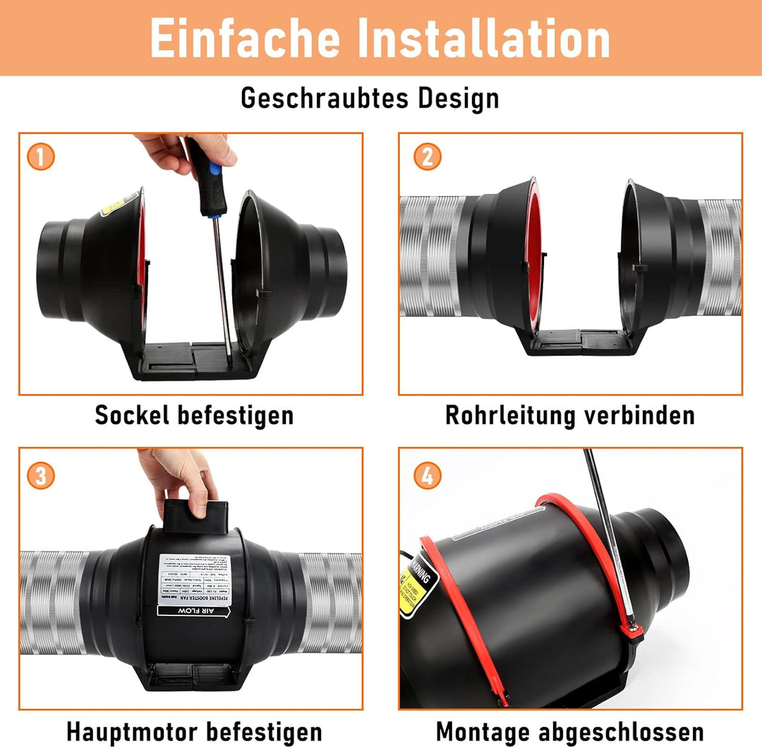 100 mm Einstellbar Rauchabzug Rohrventilator Inline-Kanalventilator, 320 m3/h Abluftventilator Lüfte