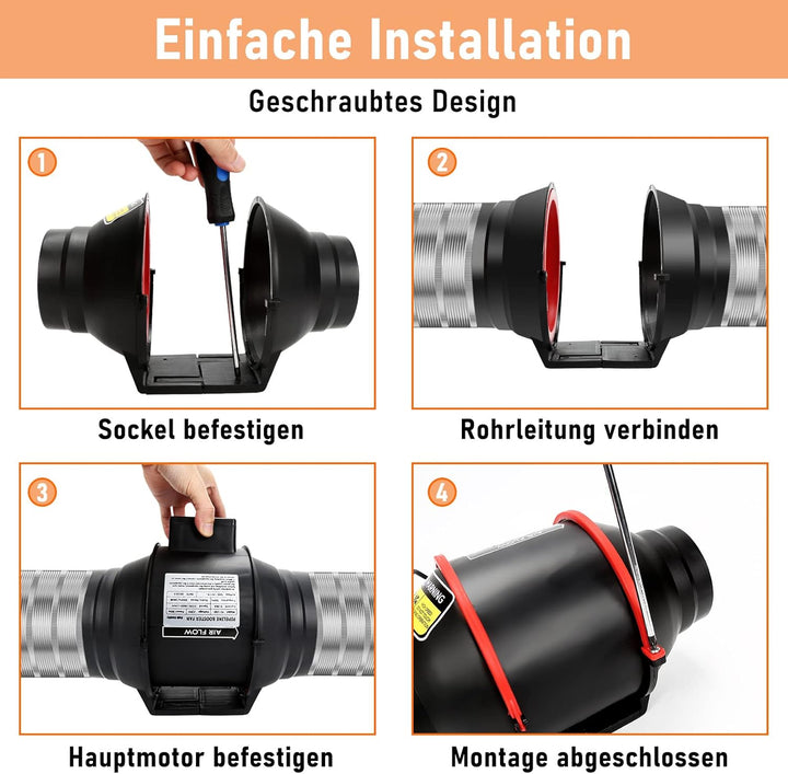 100 mm Einstellbar Rauchabzug Rohrventilator Inline-Kanalventilator, 320 m3/h Abluftventilator Lüfte